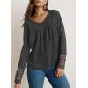 imageDokotoo Womens Tops Casual V Neck Long Sleeve Waffle Knit Textured Lace Hollow Out Shirts Loose Tunic Tops BlousesGrey