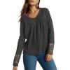 imageDokotoo Womens Tops Casual V Neck Long Sleeve Waffle Knit Textured Lace Hollow Out Shirts Loose Tunic Tops BlousesGrey