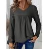 imageDokotoo Womens Tops Casual V Neck Long Sleeve Waffle Knit Textured Lace Hollow Out Shirts Loose Tunic Tops BlousesGrey
