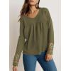 imageDokotoo Womens Tops Casual V Neck Long Sleeve Waffle Knit Textured Lace Hollow Out Shirts Loose Tunic Tops BlousesJungle Green