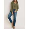 imageDokotoo Womens Tops Casual V Neck Long Sleeve Waffle Knit Textured Lace Hollow Out Shirts Loose Tunic Tops BlousesJungle Green