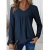 imageDokotoo Womens Tops Casual V Neck Long Sleeve Waffle Knit Textured Lace Hollow Out Shirts Loose Tunic Tops BlousesSail Blue