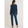 imageDokotoo Womens Tops Casual V Neck Long Sleeve Waffle Knit Textured Lace Hollow Out Shirts Loose Tunic Tops BlousesSail Blue
