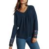 imageDokotoo Womens Tops Casual V Neck Long Sleeve Waffle Knit Textured Lace Hollow Out Shirts Loose Tunic Tops BlousesSail Blue