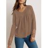 imageDokotoo Womens Tops Casual V Neck Long Sleeve Waffle Knit Textured Lace Hollow Out Shirts Loose Tunic Tops BlousesStraw Yellow