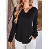 imageDokotoo Womens Tops Waffle Knit Long Sleeve Notched V Neck Shirts Casual Trendy Solid Color Loose BlousesBlack