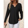 imageDokotoo Womens Tops Waffle Knit Long Sleeve Notched V Neck Shirts Casual Trendy Solid Color Loose BlousesBlack