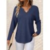 imageDokotoo Womens Tops Waffle Knit Long Sleeve Notched V Neck Shirts Casual Trendy Solid Color Loose BlousesBlue