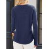imageDokotoo Womens Tops Waffle Knit Long Sleeve Notched V Neck Shirts Casual Trendy Solid Color Loose BlousesBlue