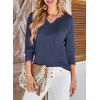imageDokotoo Womens Tops Waffle Knit Long Sleeve Notched V Neck Shirts Casual Trendy Solid Color Loose BlousesBlue