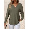 imageDokotoo Womens Tops Waffle Knit Long Sleeve Notched V Neck Shirts Casual Trendy Solid Color Loose BlousesGreen