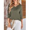 imageDokotoo Womens Tops Waffle Knit Long Sleeve Notched V Neck Shirts Casual Trendy Solid Color Loose BlousesGreen