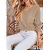imageDokotoo Womens Tops Waffle Knit Long Sleeve Notched V Neck Shirts Casual Trendy Solid Color Loose BlousesKhaki