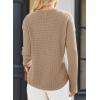 imageDokotoo Womens Tops Waffle Knit Long Sleeve Notched V Neck Shirts Casual Trendy Solid Color Loose BlousesKhaki
