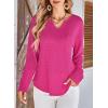 imageDokotoo Womens Tops Waffle Knit Long Sleeve Notched V Neck Shirts Casual Trendy Solid Color Loose BlousesRosy