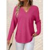 imageDokotoo Womens Tops Waffle Knit Long Sleeve Notched V Neck Shirts Casual Trendy Solid Color Loose BlousesRosy