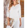 imageDokotoo Womens Tops Waffle Knit Long Sleeve Notched V Neck Shirts Casual Trendy Solid Color Loose BlousesWhite