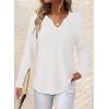 imageDokotoo Womens Tops Waffle Knit Long Sleeve Notched V Neck Shirts Casual Trendy Solid Color Loose BlousesWhite