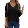imageDokotoo Womens Casual Long Sleeve V Neck Pullover Shirts Loose Fit Lightweight Knit TopsBlack