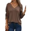 imageDokotoo Womens Casual Long Sleeve V Neck Pullover Shirts Loose Fit Lightweight Knit TopsCoffee