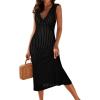 imageDokotoo Womens Swimsuit Cover Ups 2024 Summer V Neck Lapel Sleeveless Crochet Knit Hollow Out Beach Coverup Midi Dress