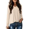 imageDokotoo Womens Tops Casual V Neck Long Sleeve Waffle Knit Textured Lace Hollow Out Shirts Loose Tunic Tops BlousesApricot