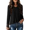imageDokotoo Womens Tops Casual V Neck Long Sleeve Waffle Knit Textured Lace Hollow Out Shirts Loose Tunic Tops BlousesBlack