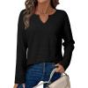 imageDokotoo Womens Tops Waffle Knit Long Sleeve Notched V Neck Shirts Casual Trendy Solid Color Loose BlousesBlack