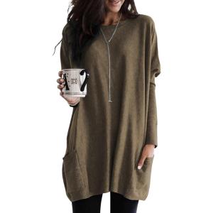 imageDokotoo Fall Womens Tunic Tops Loose Fit Dressy Long Sleeve Casual Long Shirts with PocketsA Brown
