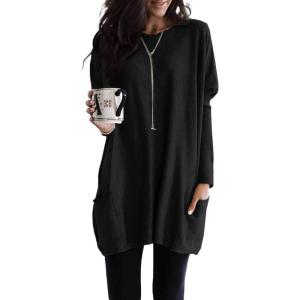 imageDokotoo Fall Womens Tunic Tops Loose Fit Dressy Long Sleeve Casual Long Shirts with PocketsB Black