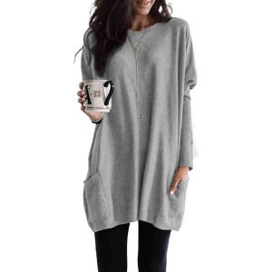 imageDokotoo Fall Womens Tunic Tops Loose Fit Dressy Long Sleeve Casual Long Shirts with PocketsB Grey