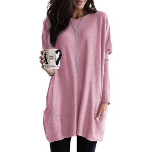 imageDokotoo Fall Womens Tunic Tops Loose Fit Dressy Long Sleeve Casual Long Shirts with PocketsB Pink
