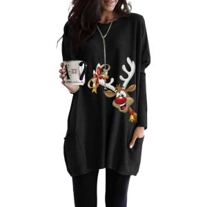 imageDokotoo Fall Womens Tunic Tops Loose Fit Dressy Long Sleeve Casual Long Shirts with PocketsBlackchristmas