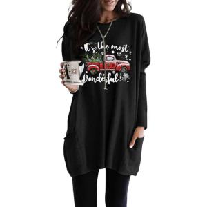 imageDokotoo Fall Womens Tunic Tops Loose Fit Dressy Long Sleeve Casual Long Shirts with PocketsBlackdeer