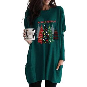 imageDokotoo Fall Womens Tunic Tops Loose Fit Dressy Long Sleeve Casual Long Shirts with PocketsGreenchristmas Tree