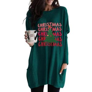 imageDokotoo Fall Womens Tunic Tops Loose Fit Dressy Long Sleeve Casual Long Shirts with PocketsGreentreeletters