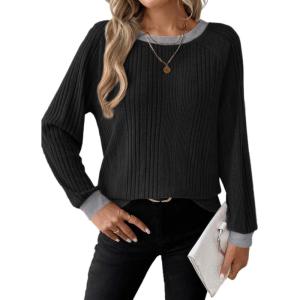 imageDokotoo Long Sleeve Shirts for Women Casual Fashion Loose Fit Womens Tops Crewneck Basic Pullover TunicsBlack