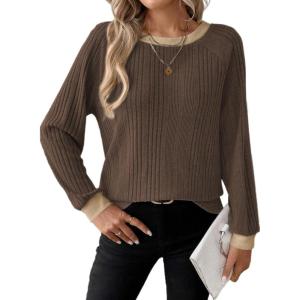 imageDokotoo Long Sleeve Shirts for Women Casual Fashion Loose Fit Womens Tops Crewneck Basic Pullover TunicsCoffee