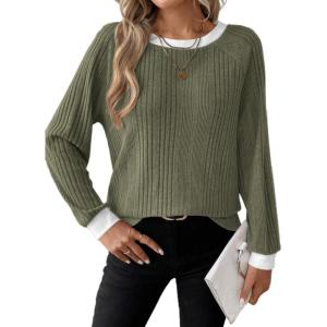 imageDokotoo Long Sleeve Shirts for Women Casual Fashion Loose Fit Womens Tops Crewneck Basic Pullover TunicsDark Green