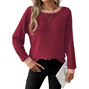 imageDokotoo Long Sleeve Shirts for Women Casual Fashion Loose Fit Womens Tops Crewneck Basic Pullover TunicsRed