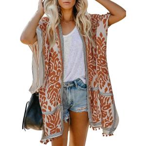 imageDokotoo Womens 2025 Summer Beach Hawaiian Vacation Long Kimono Cardigans Swimsuits Cover upsA278 Orange
