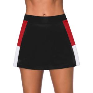 imageDokotoo Womens Swim Skirt Tummy Control Color Block Tankini Swimdress Bikini Bathing Suit Swimsuit BottomsBlack Red