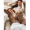 imageDokotoo Womens Cashmere Sweaters Cardigans 2025 Fall Long Sleeve Lightweight Button Twisted Cable Knit SweatersDark Khaki