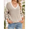 imageDokotoo Womens Sweaters Casual V Neck Long Sleeve Contrast Knit Pullover Sweater Solid Fall Outfits TopsApricot