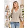 imageDokotoo Womens Sweaters Casual V Neck Long Sleeve Contrast Knit Pullover Sweater Solid Fall Outfits TopsApricot