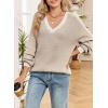 imageDokotoo Womens Sweaters Casual V Neck Long Sleeve Contrast Knit Pullover Sweater Solid Fall Outfits TopsApricot
