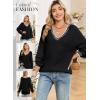 imageDokotoo Womens Sweaters Casual V Neck Long Sleeve Contrast Knit Pullover Sweater Solid Fall Outfits TopsBlack