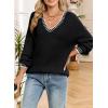 imageDokotoo Womens Sweaters Casual V Neck Long Sleeve Contrast Knit Pullover Sweater Solid Fall Outfits TopsBlack