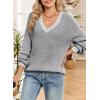 imageDokotoo Womens Sweaters Casual V Neck Long Sleeve Contrast Knit Pullover Sweater Solid Fall Outfits TopsGray