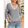 imageDokotoo Womens Sweaters Casual V Neck Long Sleeve Contrast Knit Pullover Sweater Solid Fall Outfits TopsGray